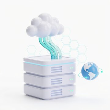 Cloud computing server concept. Data storage and global network.