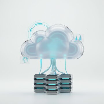 Cloud computing server infrastructure. Digital data storage network technology concept.