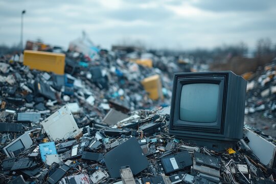 Piles of Discarded Electronics in a Landfill