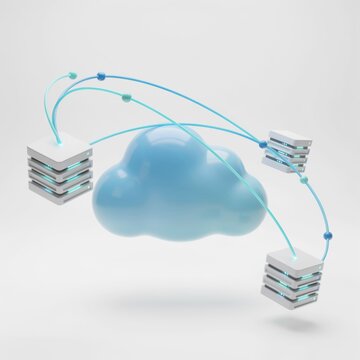 Cloud computing network connection. Data server storage and digital cloud infrastructure.