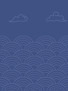Traditional Korean Blue Wave Pattern Background, Minimal Asian Vector Design