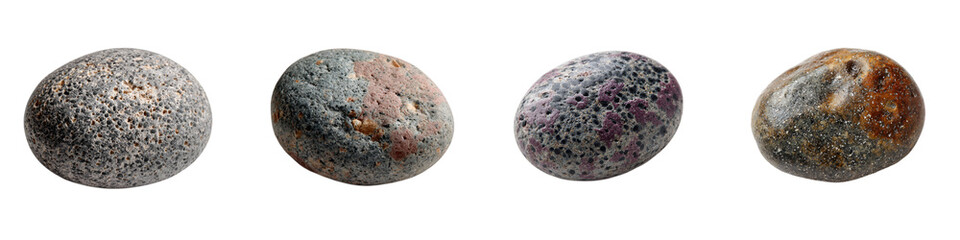 Fototapeta premium Collection of Colorful River Stones on White Background