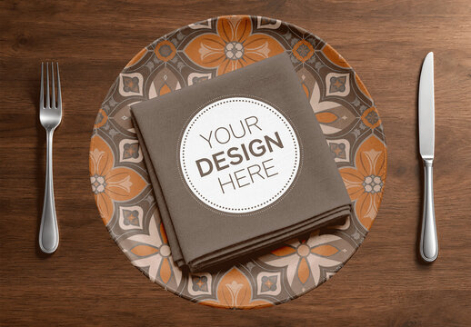Napkin Ceramic Plate Mockup