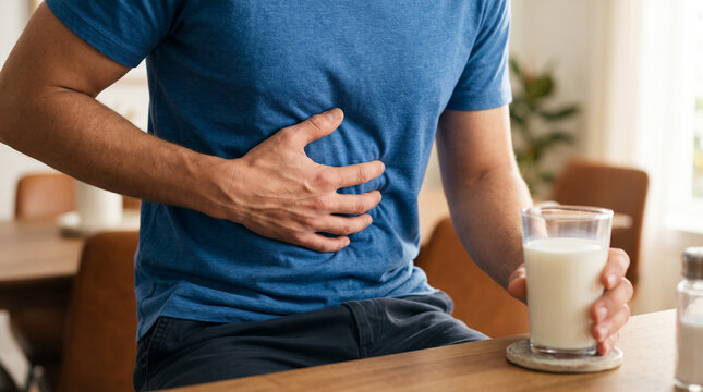 Man healthcare lifestyle image with milk glass, symbolizing hydration, nourishment, and digestive support.