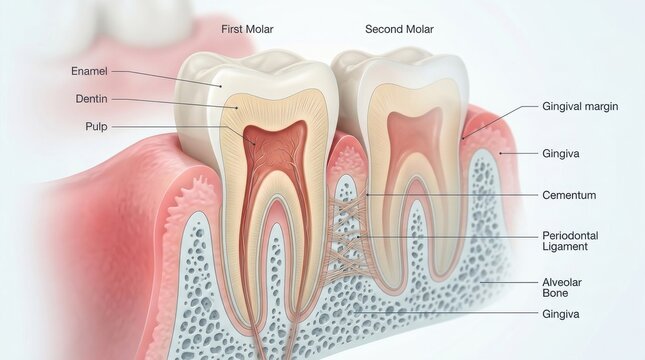 Human Molar Teeth Anatomy Cross Section Medical Illustration