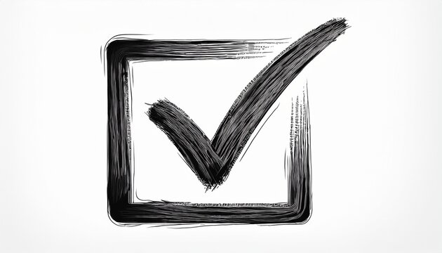 a hand drawn black checkmark inside a square frame