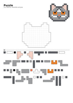 Pixel puzzle sheet featuring a cat design and grid layout  