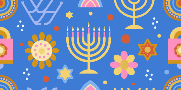 Hanukkah Ornament Pattern Festive Holiday Vector Illustration With Blue Background