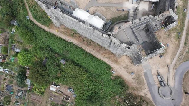 Aerial Drone View of Oystermouth Castle, Mumbles, Swansea, Wales