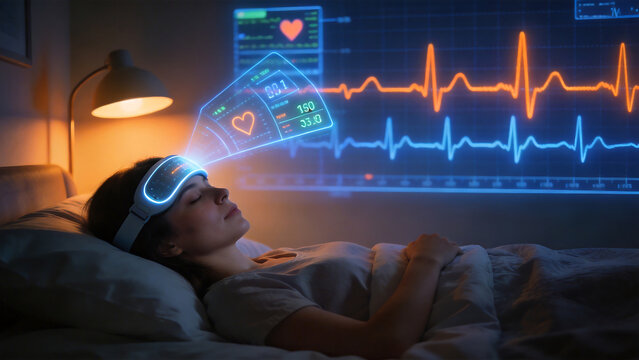 Person sleeping with health monitoring headband
