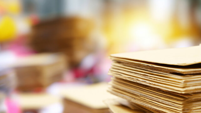 Stack Of Recycled Brown Cardboard Sheets In Industrial Paper Mill

