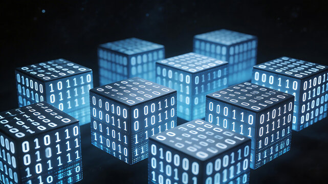 Binary code cubes in digital space
