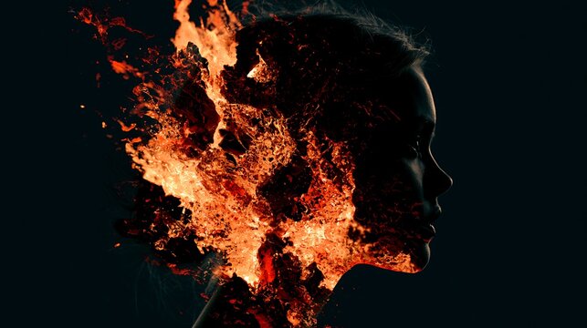 Prompt: A poignant beautiful double double double double exposure portrait portrait portrait. A dark dark dark silhouette silhouette silhouette of a human human human human human form visage 