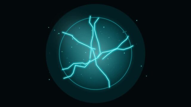 Futuristic glowing blue energy sphere with electric pulses on a dark background motion graphic animation project
