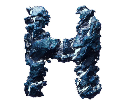 Blue stone letter H isolated on transparent background