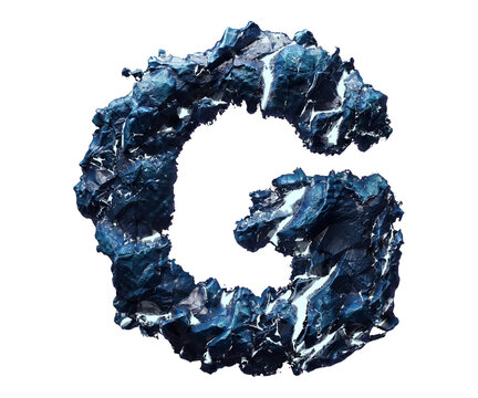 Blue stone letter G isolated on transparent background