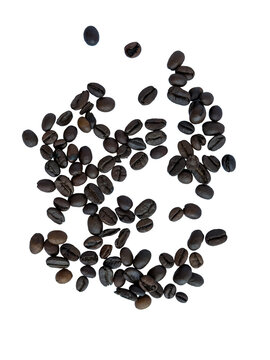 Roasted Coffee Beans Scattered Isolated On White Background Composition