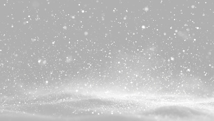 Naklejka premium Realistic falling snow and snowdrift overlay. Winter snowfall with white particles on transparent background