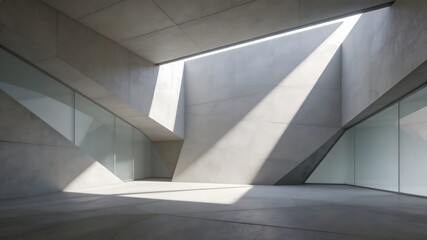 Obraz premium Abstract Low Poly Concrete Architectural Space with Sunlight Beam