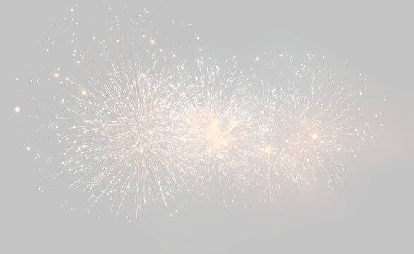 Glowing firework sparks explosion background. Festive pyrotechnic burst effect on transparent background