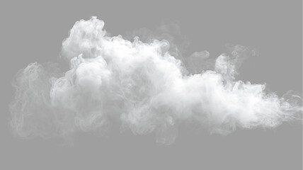 Obraz premium Dense white smoke plume isolated on transparent background. Realistic fog or steam mist texture. Graphic element for design overlay