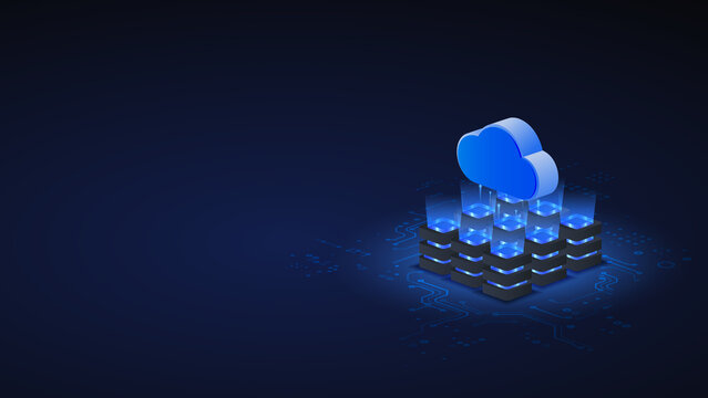 Ai cloud computing isometric vector illustration. cloud computing infrastructure technology concept with digital data center.