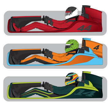 Race Car Driver in Cockpit Color Variants Illustration Set