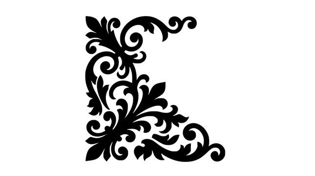 Vintage Black Decorative Corner Floral Scroll Ornament Design Element