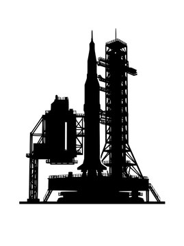 Silhouette of a Space Rocket on Launch Pad Gantry