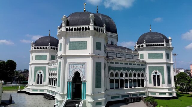 Exterior of Masjid Raya Al Mashun Grand Mosque in Medan North Sumatra Indonesia, architectural landmark