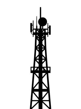 Telecommunication Tower Silhouette Isolated on White Background