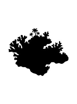 Tropical Coral Reef and Island Silhouette Illustration isolated on White