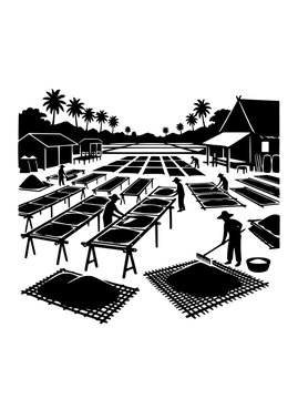 Traditional Salt Farm Harvest Silhouette Illustration
