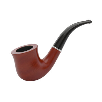 Classic brown wooden tobacco pipe with black stem isolated on white background for lifestyle concept