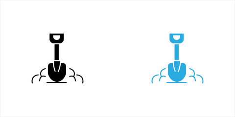 Outline icon set.  of a shovel digging into the ground. Ideal for construction, excavation, gardening, landscaping, agriculture, earthwork, and manual labor concepts. © Muhammad