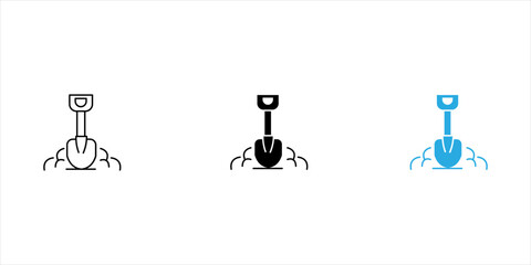 Outline icon set.  of a shovel digging into the ground. Ideal for construction, excavation, gardening, landscaping, agriculture, earthwork, and manual labor concepts. © Muhammad