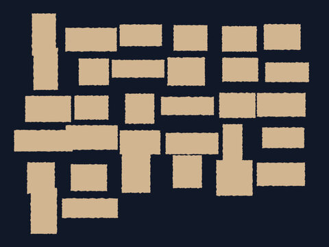 Abstract geometric block pattern, beige rectangular shapes on dark navy background, minimalist textured vector art for modern textile design