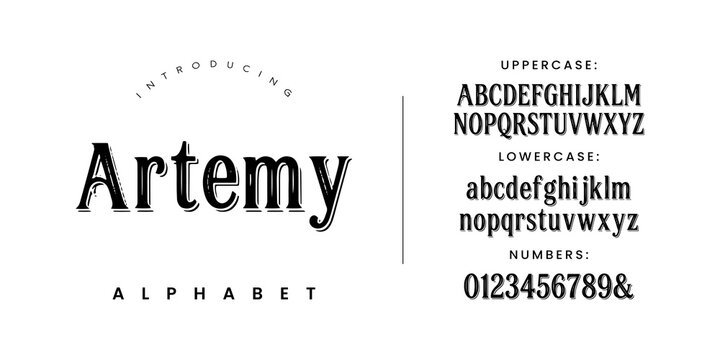 Artemy vintage serif alphabet font with elegant retro style for branding and modern graphic design