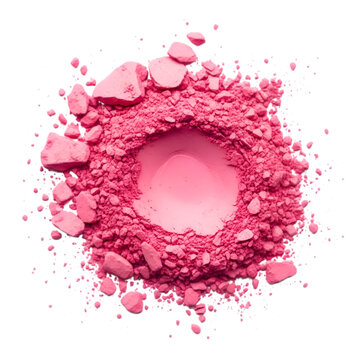 Vibrant pink cosmetic powder heap with circular center hole isolated on pure white background for beauty