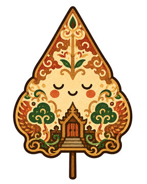 Cute Javanese gunungan wayang puppet illustration with a happy face.