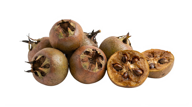 Ripe medlars with natural texture during studio lighting isolated on transparent background