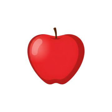 Single shiny red apple isolated on white background with smooth skin and brown stem for healthy diet