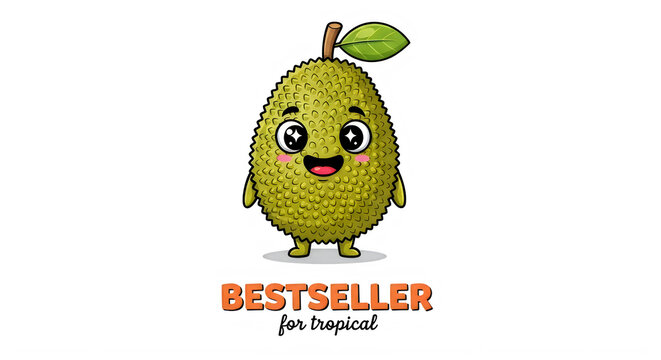 Cute cartoon jackfruit character with happy expression during summer isolated on transparent background
