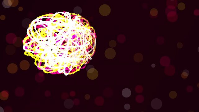 Glowing energy spheres float across deep darkness with swirling golden particles and bright luminous light trails
