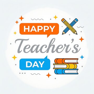 A colorful illustration celebrating Teacher's Day with books and pencils