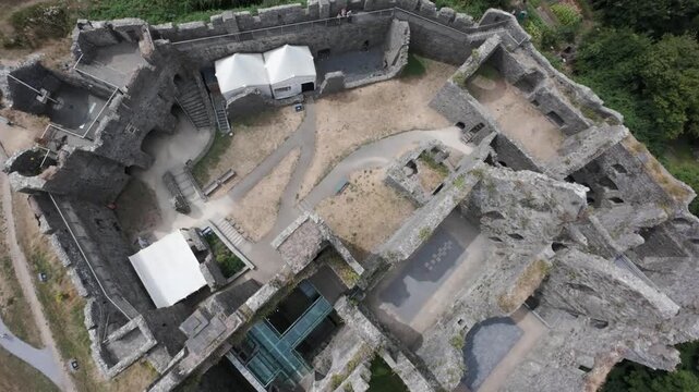 Aerial Drone View of Oystermouth Castle, Mumbles, Swansea, Wales