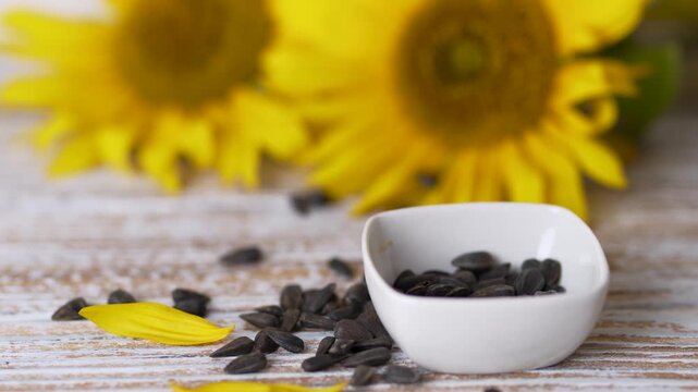 Cooking ingredient sunflower seeds with a small spoon stock video