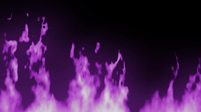 Realistic Rising Fire Flames on Black Background Seamless Loop in cool violet tones