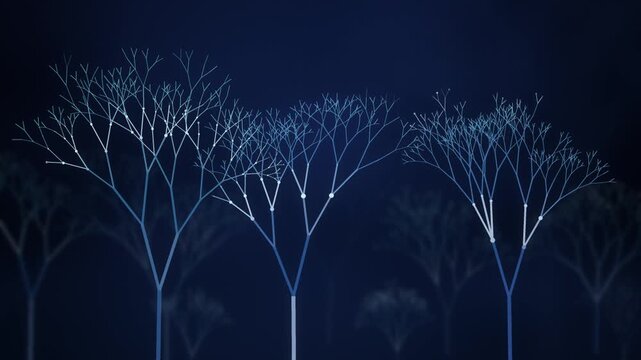 Fractal Tree Recursive Branching Growth Seamless Loop in bright cyan tones