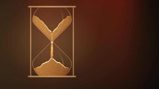 Falling sand grains inside an hourglass forming a cone pile abstract seamless loop in deep amber tones
